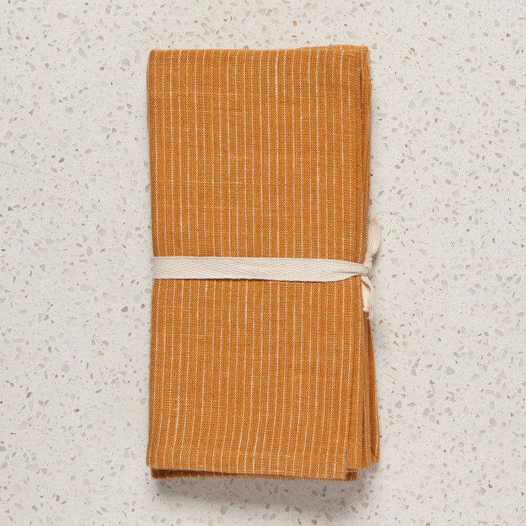 Serviettes de table en lin (ensemble de 4) - Lignées - Ocre