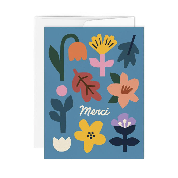 Carte de souhaits - Merci fleurs bleues