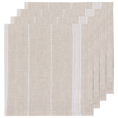 Serviettes de table en lin (ensemble de 4) - Lignées - Blanc