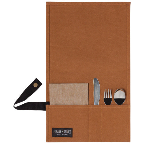 Cotton placemat with lunch utensils - Brown